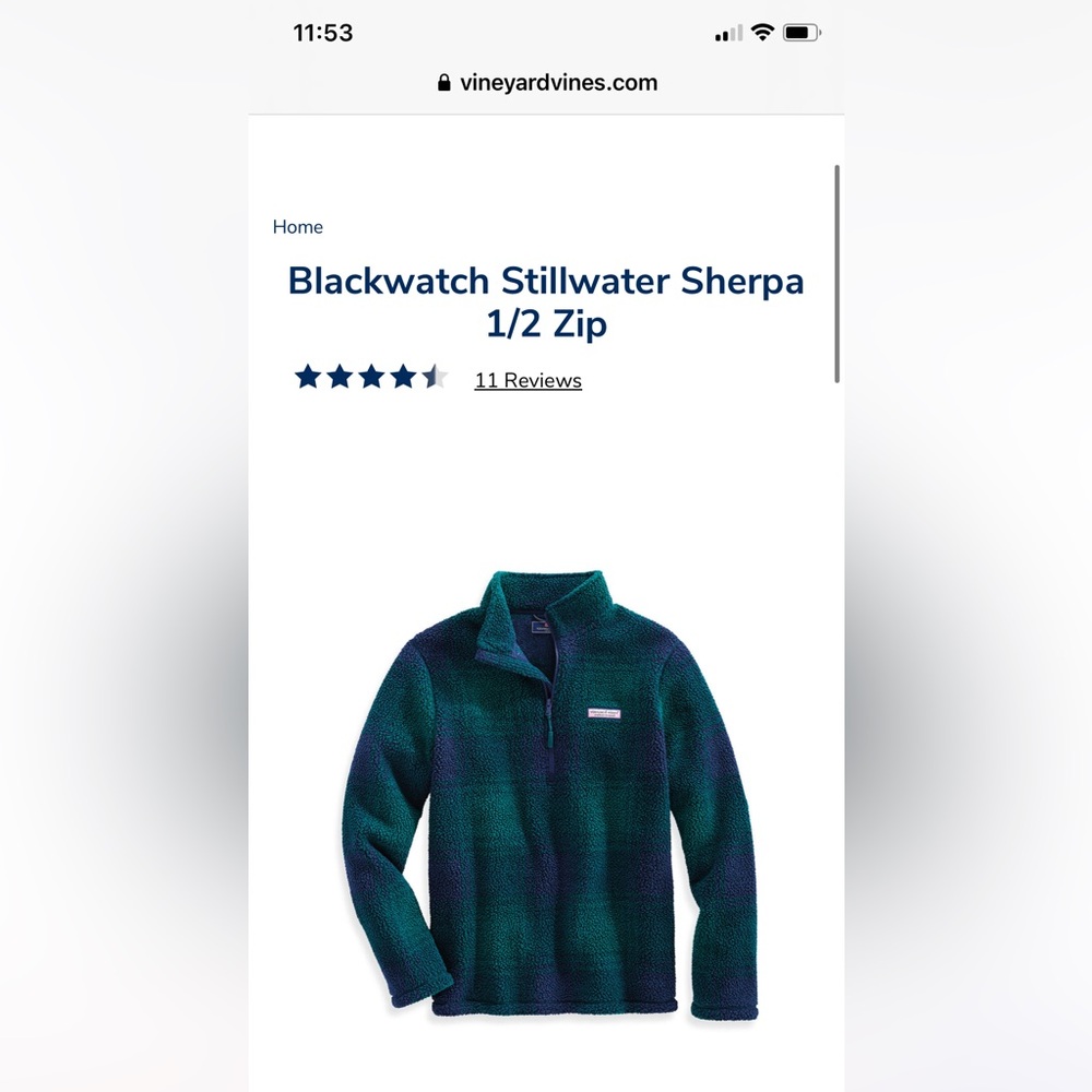 Vineyard Vines Blackwatch Stillwater Sherpa 1/2 Zip